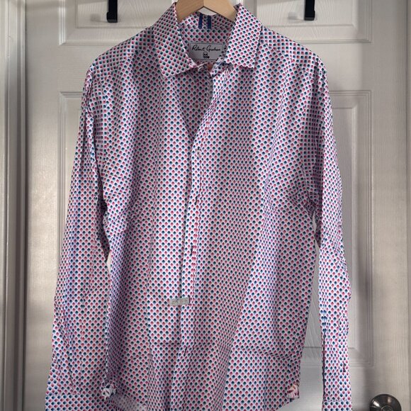 Robert Graham L/S Cotton Men's Button-down Shirt w/ Red & Blue Drop Pattern, XL - Picture 3 of 3